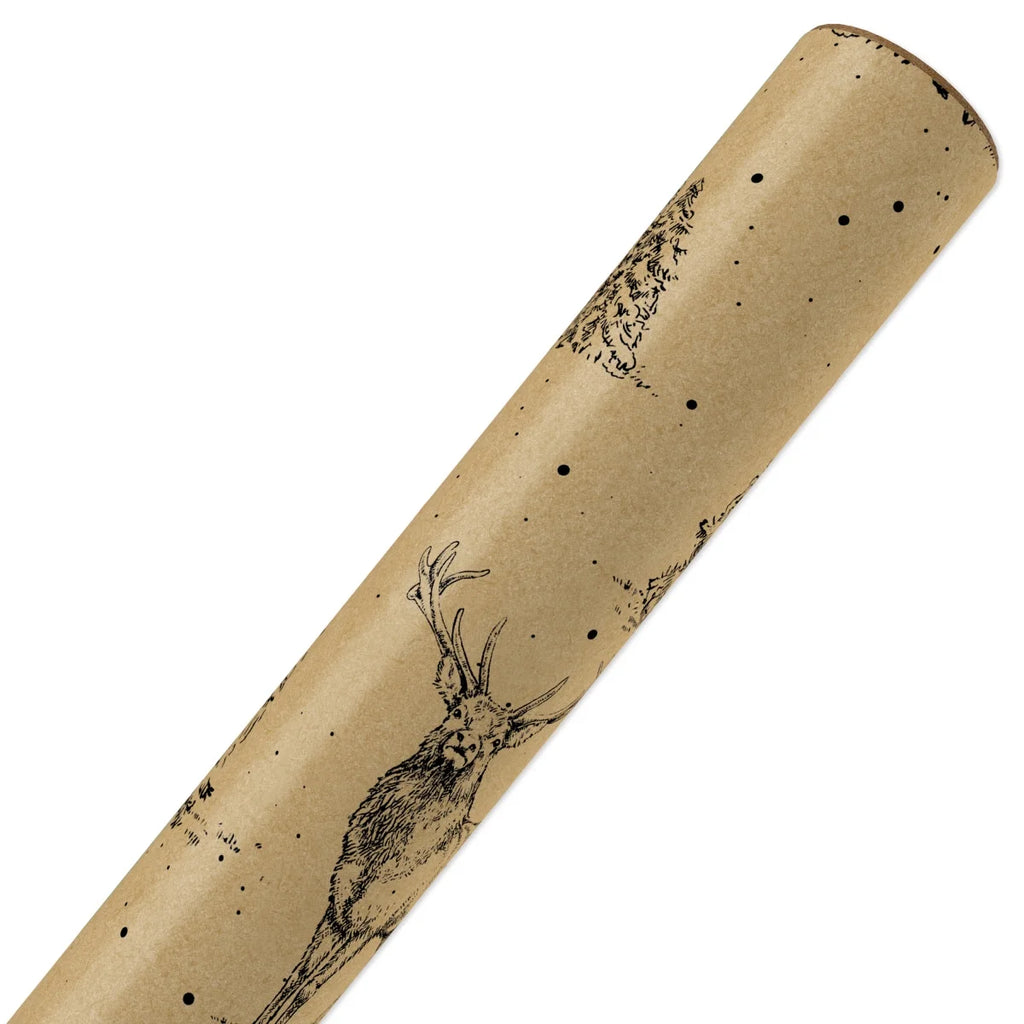 Brown and Black Stag Reindeer Kraft Christmas Wrapping Paper, 160 Sq Ft, by