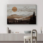 Western Wood Effect Landscape Brown Mountain Rangeest Nature Abstract Farmhouse Wall Decor Bedroom on Canvas Print