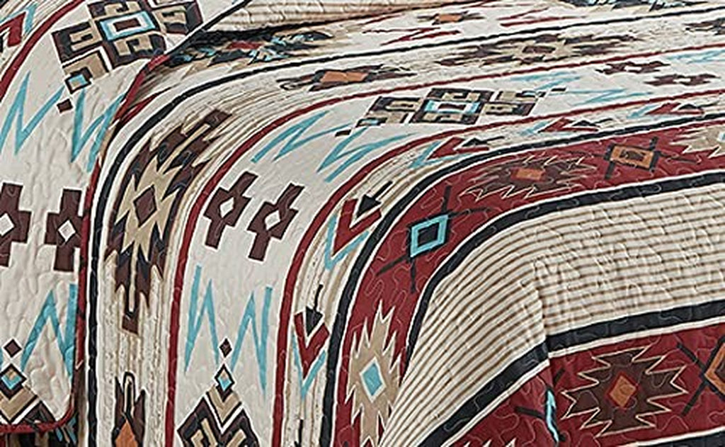 Rustic Striped Southwestern Quilt Stitched Western Bedspread Bedding Set With