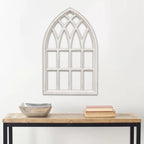 Farmhouse Arched Window Frame for Home 20" X 32", Rustic Hanging Distressed White Bedroom Window Pane Wall Decor Artwork, MDF ,