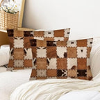 Cowhide Throw Pillow Cover Queen Size Set of 2 Patchwork Cow Print Brown
