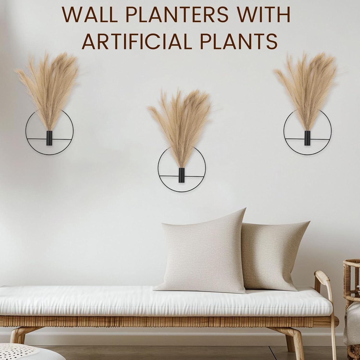 3 Pcs Wall Plants Artificial Decor,Boho Wall Decor,Home Office Living Room Wall