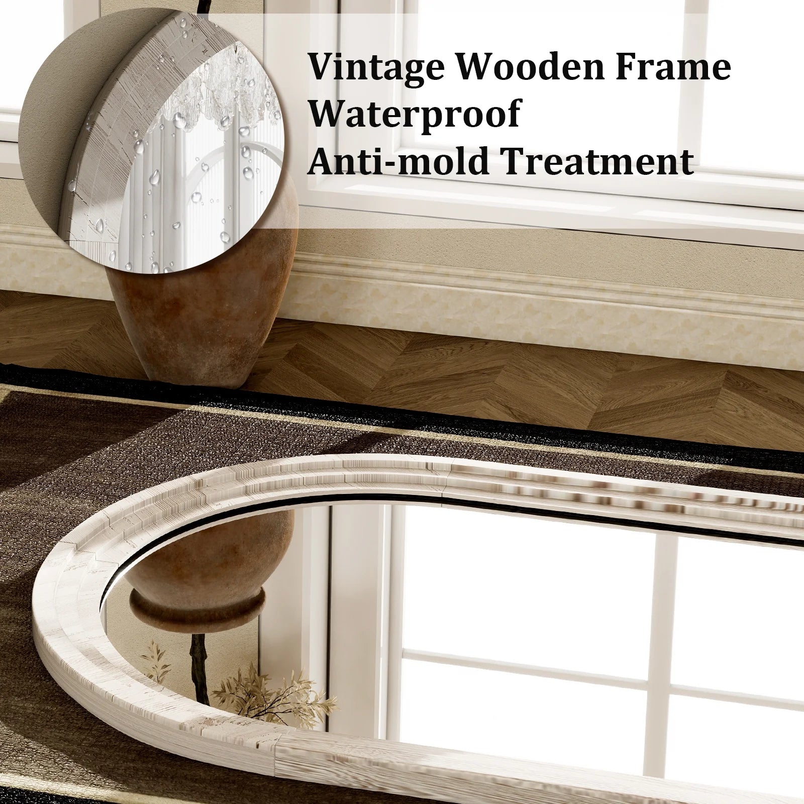 40"X 30" Arched Bathroom Mirror Wall Mirror Wooden Frame,White