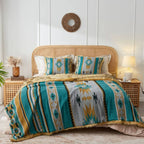Aztec Faux Fur Blanket - Golden+Turquoise