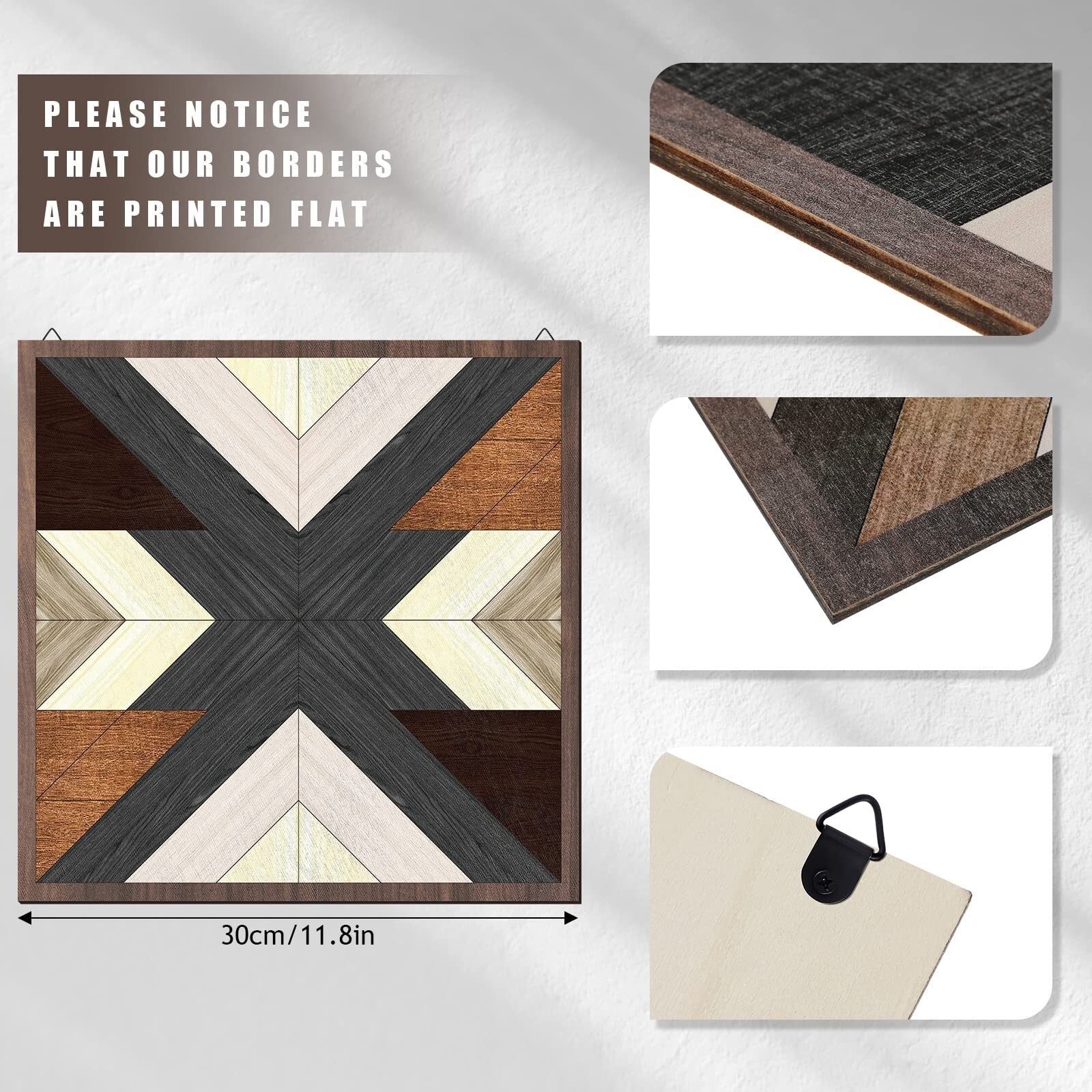 Qunclay 4 Pcs Wood Wall Art Wooden Aztec Wall Decor Boho Western Decor Diamon...