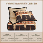 Yosemite Western Bedding 3 Piece Quilt Set with Pillow Shams, King Aztec Bedding Set, Tribal Southwestern Bedding, Geometric Pattern Cotton Reversible Bed Set