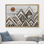 Western Wood Effect Landscape Sun Mountain Range Nature Abstract Farmhouse Wall Decor Bedroom on Canvas Print