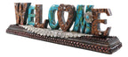 Rustic Western Tooled Leather Scrollwork Turquoise Rocks Welcome Desktop Plaque