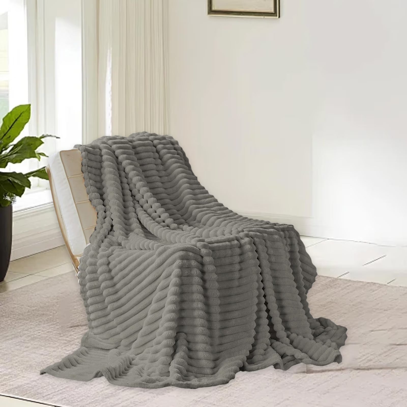 Fleece Throw Blanket, Extra Soft Lightweight Blanket with Strip, Plush Fuzzy Cozy Blankets and Throws for Couch, Bed, Sofa Cozy, Warm and Breathable