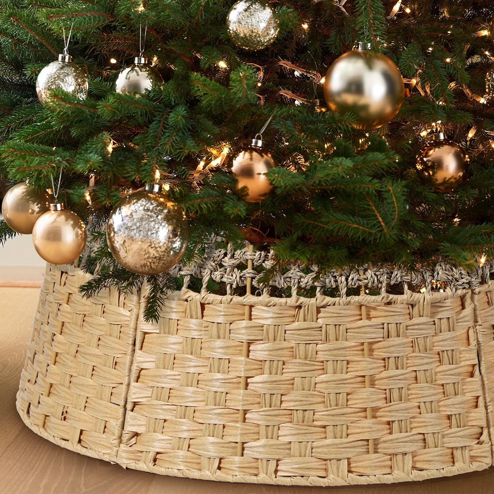 26 Inch Christmas Tree Collar, Christmas Tree Skirt Cover for Christmas Tree Decorations | Wooden | Natural