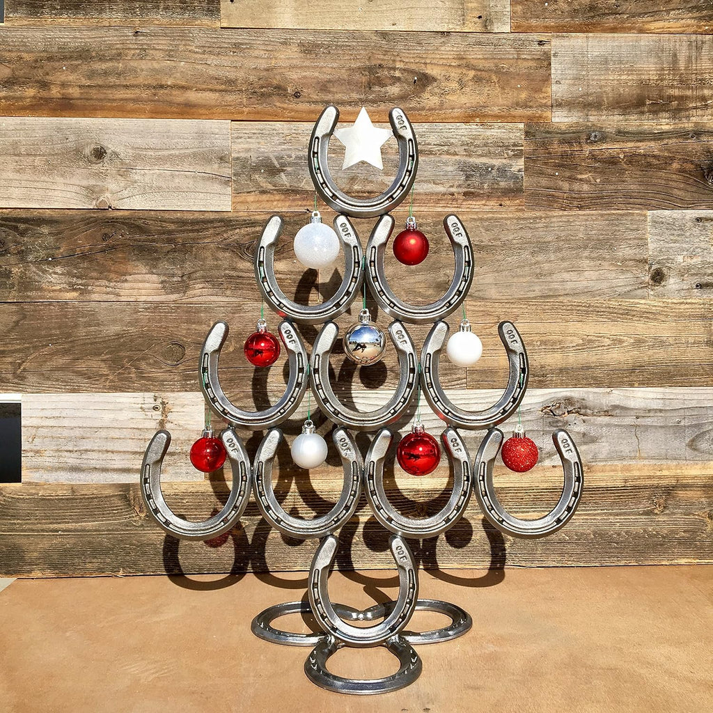 Rustic Stainless Steel Christmas Table Decorations Made of Real Horseshoes - Hang Ornaments and Great for Festive Holidays - Upward