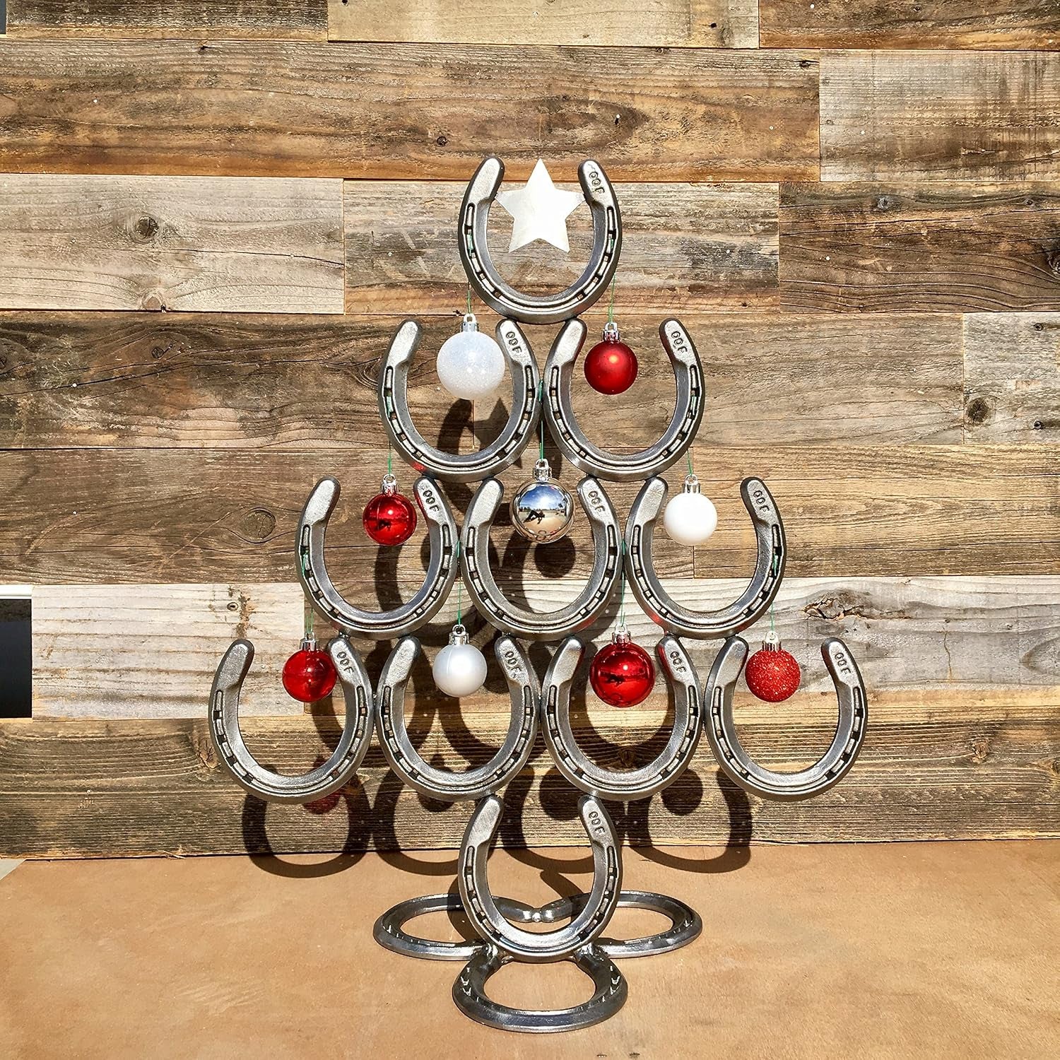Rustic Stainless Steel Christmas Table Decorations Made of Real Horseshoes - Hang Ornaments and Great for Festive Holidays - Upward