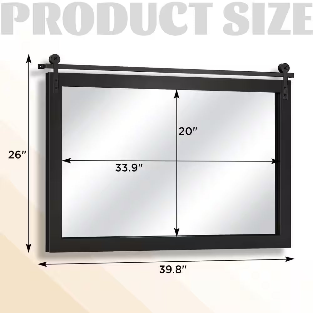 40 In. W X 26 In. H Black Rectangle Wood Framed Accent Wall Mirror