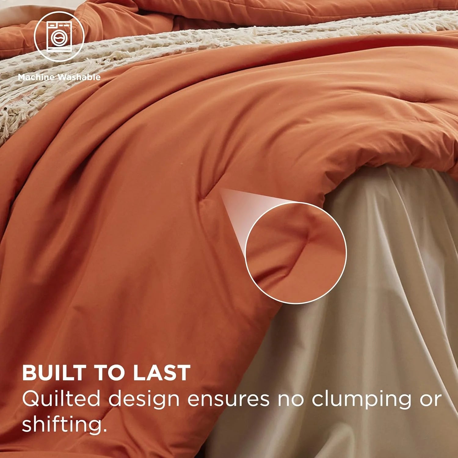 Full Size Comforter Set Burnt Orange, 7 Pieces Soft Bedding Sets with Comforter, Sheets, Pillowcases & Shams, All Season Boho Bed in a Bag Full Size, 80GSM