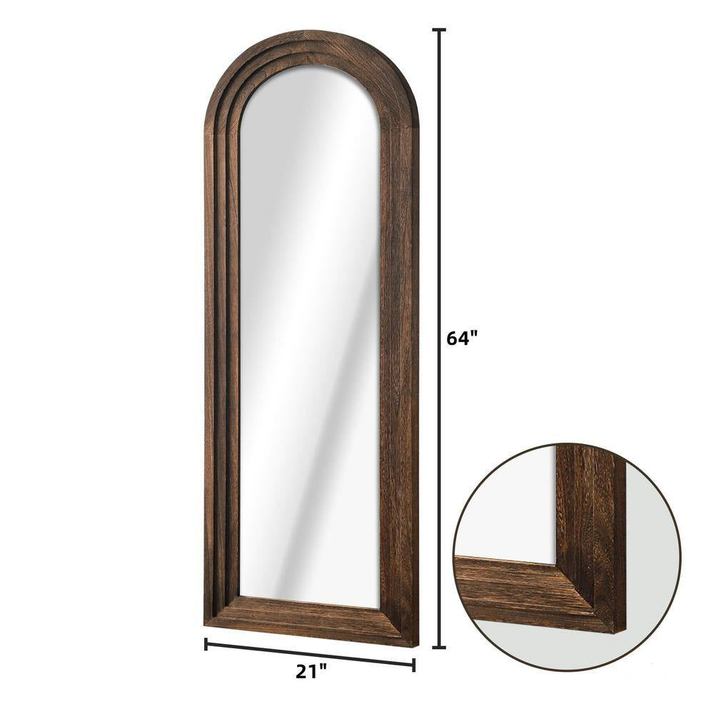 21 In. W X 64 In. H Arched Wooden Charcoal Framed Floor Mirror Standing Wall Mirror