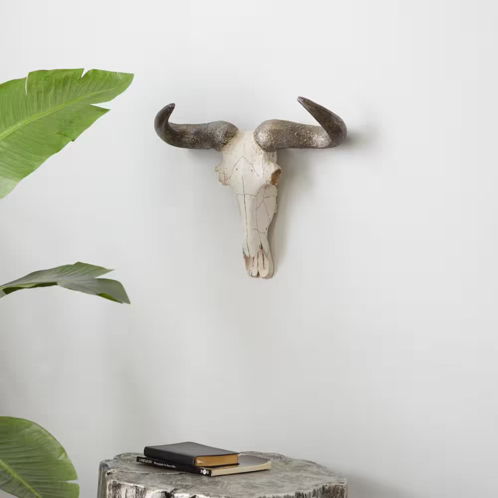 Polystone White Skull Cow Wall Decor