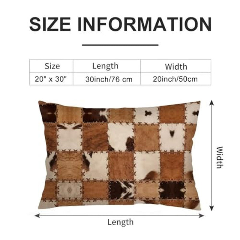 Cowhide Throw Pillow Cover Queen Size Set of 2 Patchwork Cow Print Brown