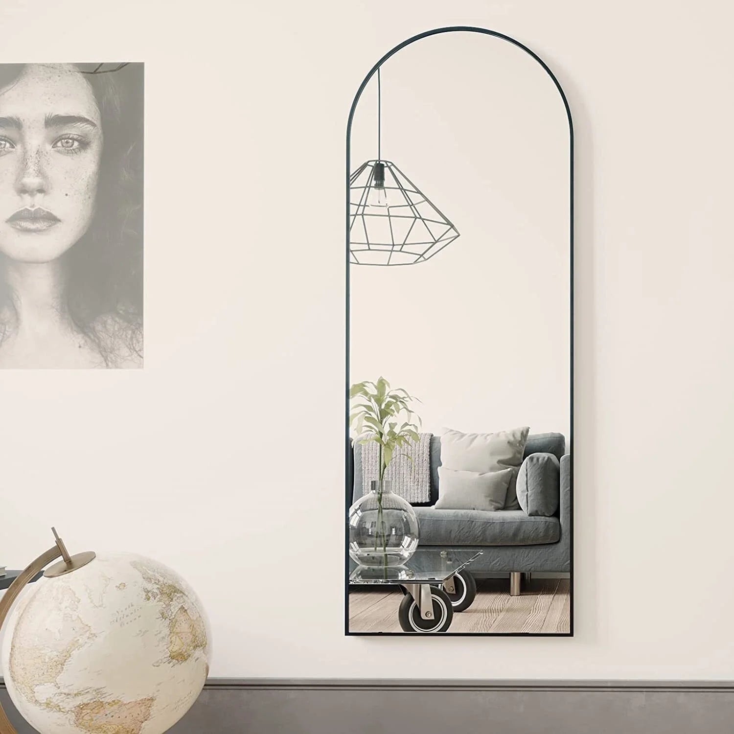 Arched Full Length Floor Mirror 59.1"X16" Full Body Standing Mirror,Black