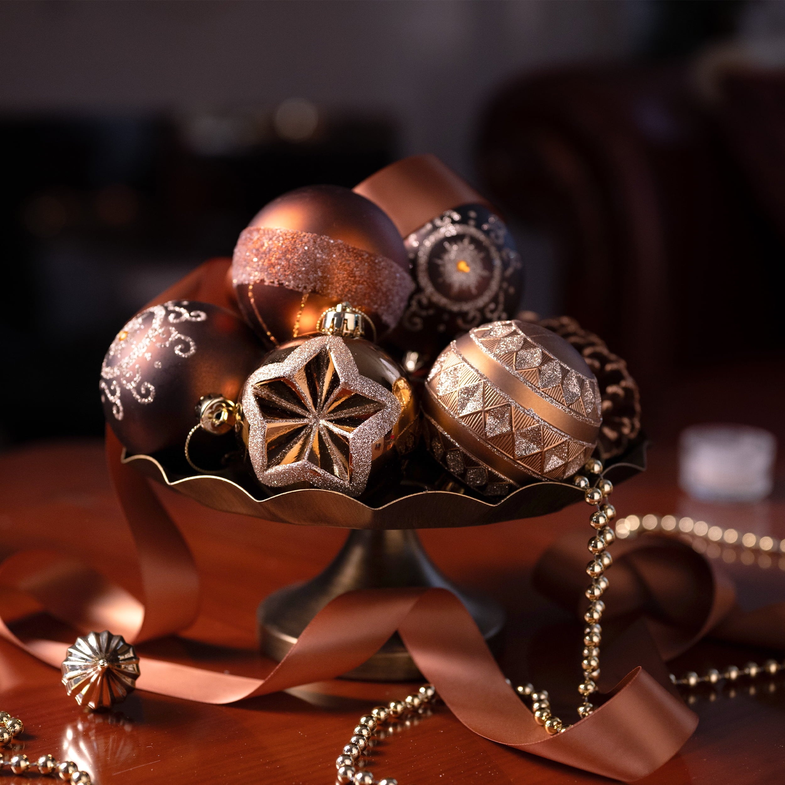 16Ct 3.15 Inches Luxurious Copper Gold Christmas Ornaments, Shatterproof Assorted Christmas Ball Ornaments, Hanging Christmas Tree Ornaments Bulk for Xmas Party Decor