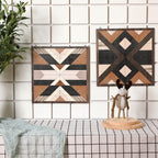 Qunclay 4 Pcs Wood Wall Art Wooden Aztec Wall Decor Boho Western Decor Diamon...