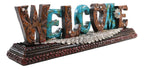 Rustic Western Tooled Leather Scrollwork Turquoise Rocks Welcome Desktop Plaque