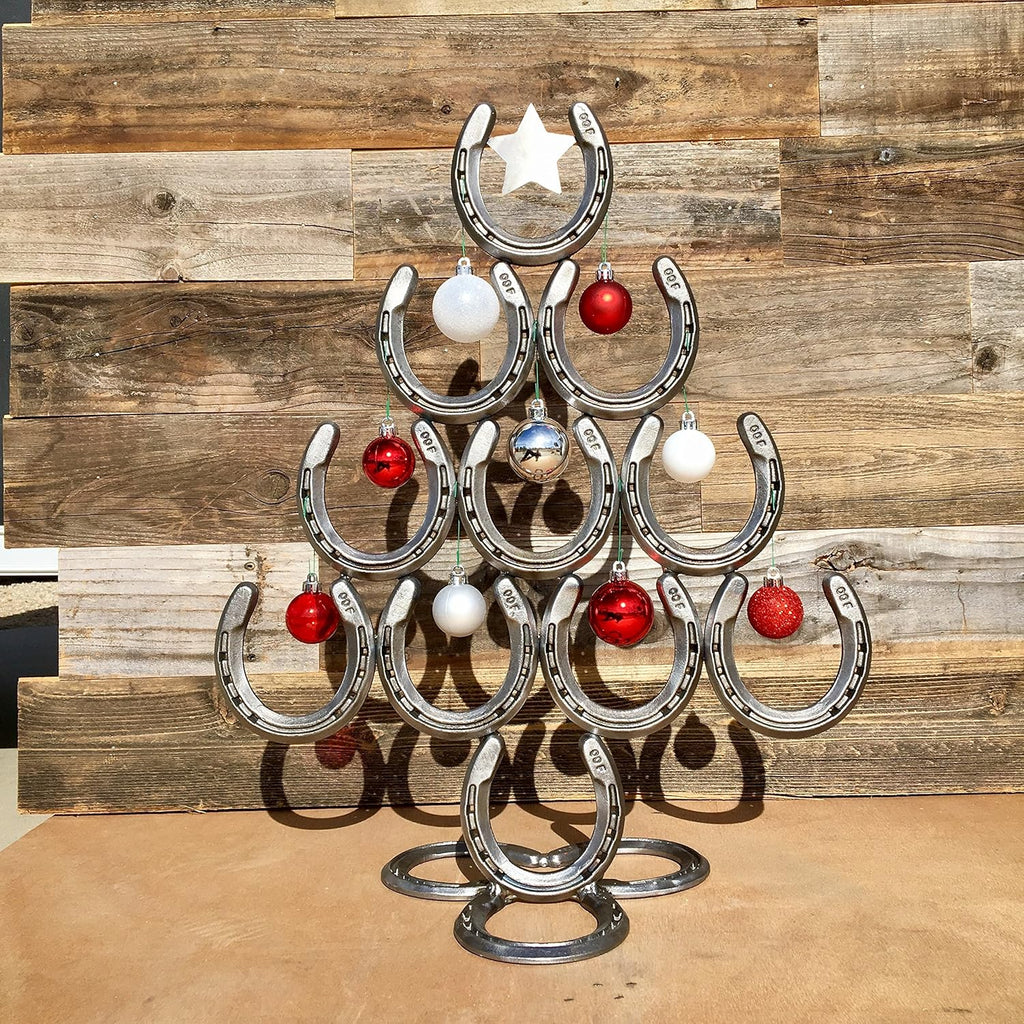 Rustic Stainless Steel Christmas Table Decorations Made of Real Horseshoes - Hang Ornaments and Great for Festive Holidays - Upward