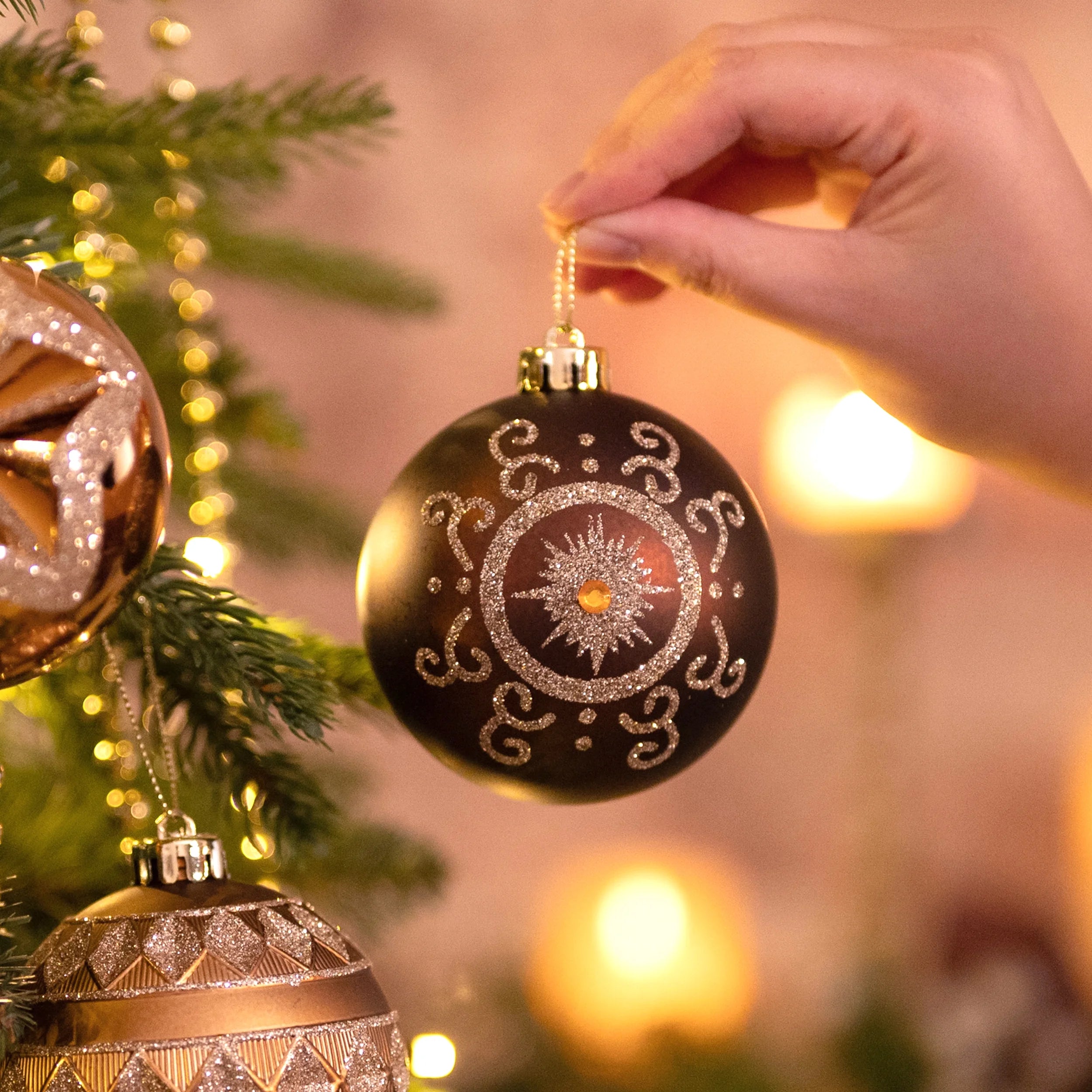 16Ct 3.15 Inches Luxurious Copper Gold Christmas Ornaments, Shatterproof Assorted Christmas Ball Ornaments, Hanging Christmas Tree Ornaments Bulk for Xmas Party Decor