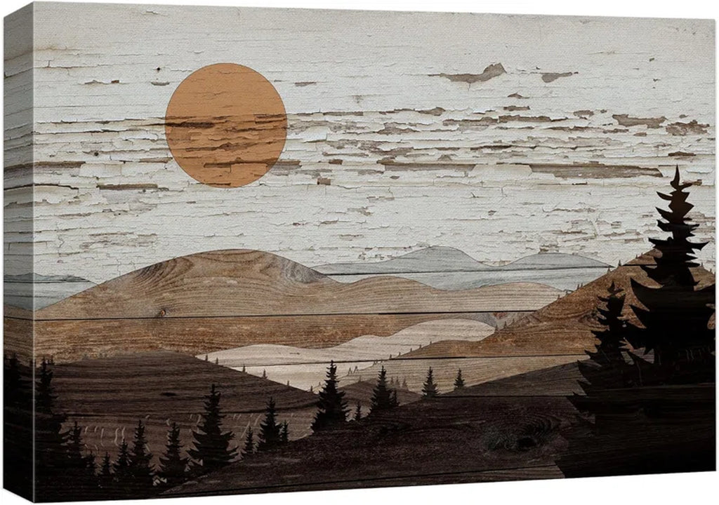 Western Wood Effect Landscape Brown Mountain Rangeest Nature Abstract Farmhouse Wall Decor Bedroom on Canvas Print
