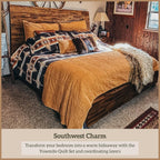 Yosemite Western Bedding 3 Piece Quilt Set with Pillow Shams, King Aztec Bedding Set, Tribal Southwestern Bedding, Geometric Pattern Cotton Reversible Bed Set