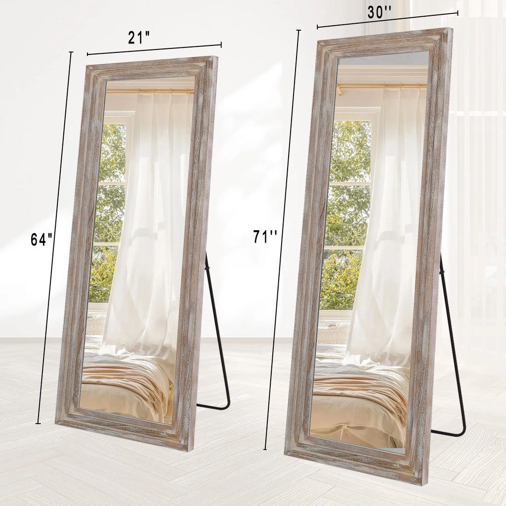 71"X30" Full Length Mirror with Stand Solid Wooden Framed Floor Mirror Full Body Mirror,Retro White