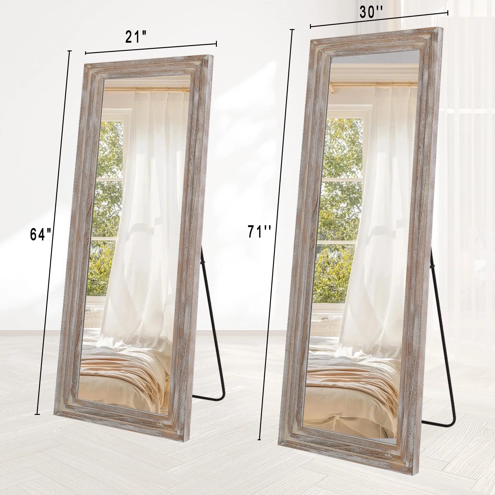 71"X30" Full Length Mirror with Stand Solid Wooden Framed Floor Mirror Full Body Mirror,Retro White