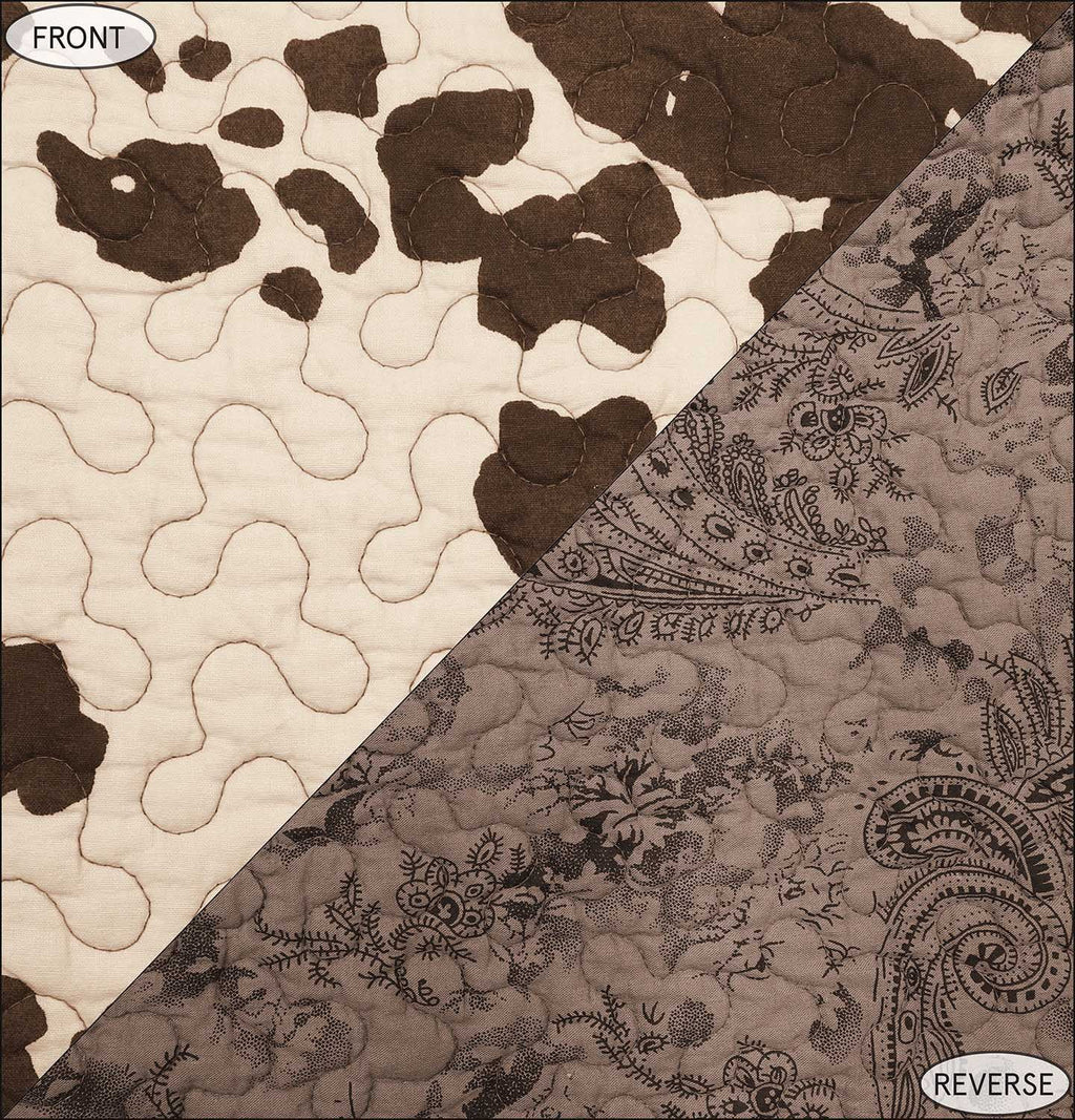 Elsa Cowhide 3 Piece Brown Cow Print Reversible Cotton Quilt Set, Western Bedding, King