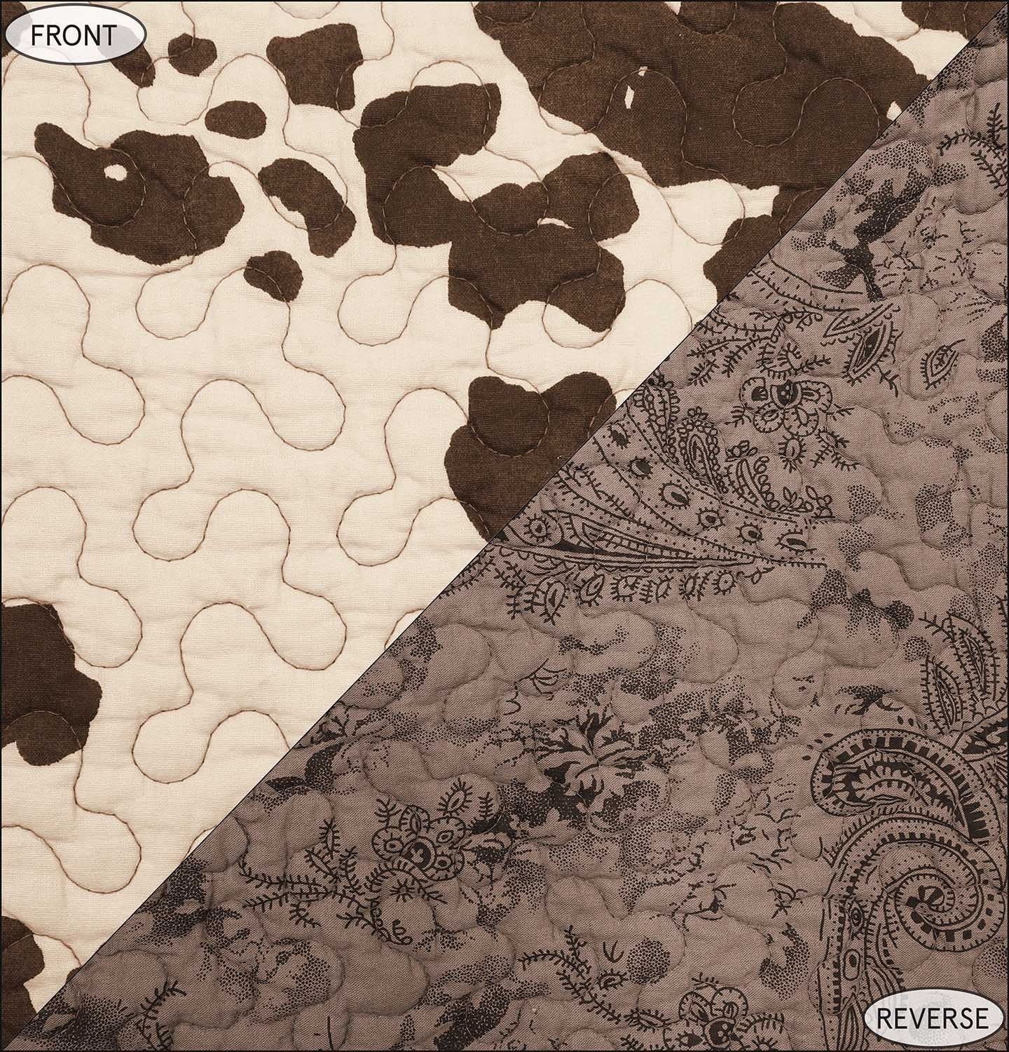 Elsa Cowhide 3 Piece Brown Cow Print Reversible Cotton Quilt Set, Western Bedding, King