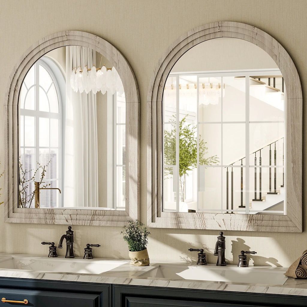 40"X 30" Arched Bathroom Mirror Wall Mirror Wooden Frame,White