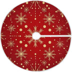 Christmas Tree Skirt 36" Winter Red Gold Snowflake Let It Snow Xmas Tree Skirts Mat round Pad for Happy New Year Holiday Party Supplies Rustic Ornaments Indoor Home Decor