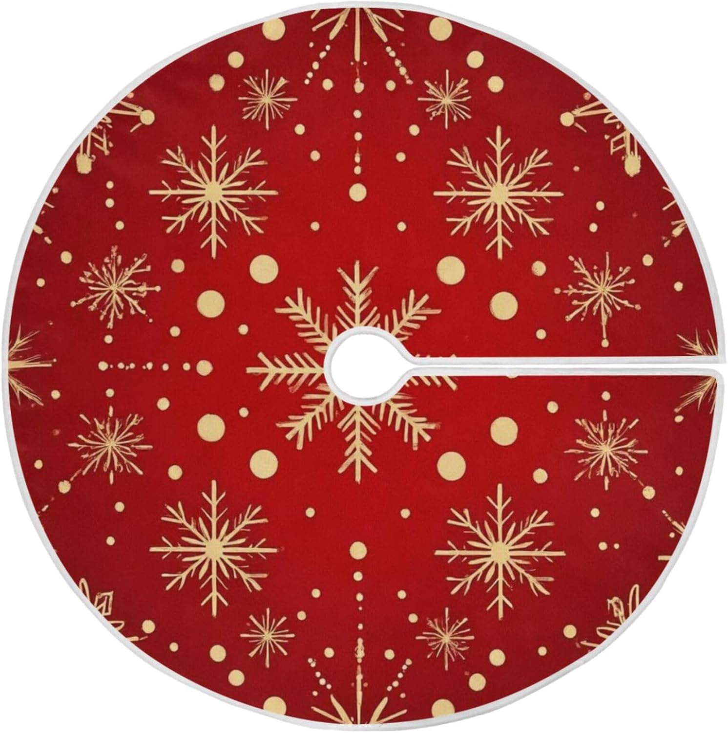 Christmas Tree Skirt 36" Winter Red Gold Snowflake Let It Snow Xmas Tree Skirts Mat round Pad for Happy New Year Holiday Party Supplies Rustic Ornaments Indoor Home Decor