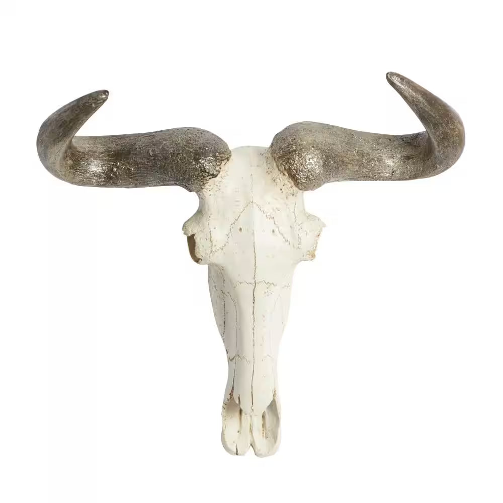 Polystone White Skull Cow Wall Decor